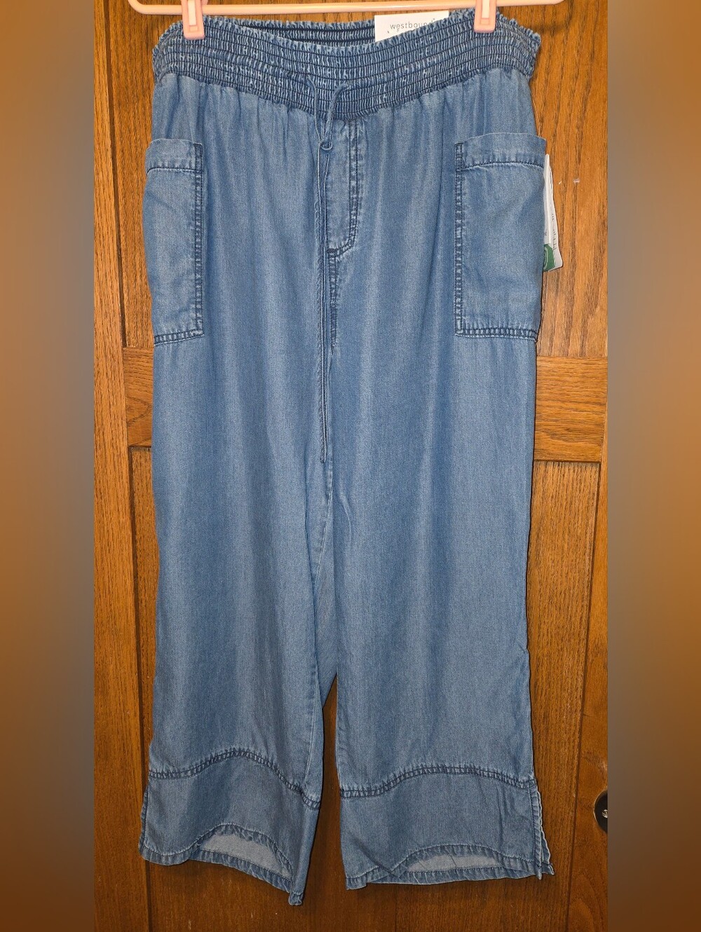 Westbound Blue Denim Wide-Leg Elastic Waist Capris 1X